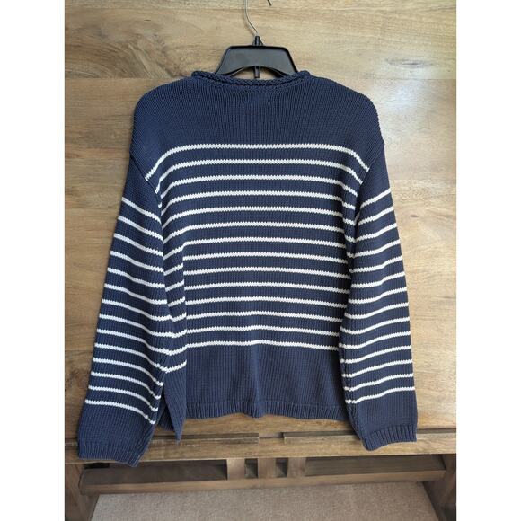 J.CREW Sweater Womens Large Navy Striped CC108 Knitted Long Sleeve Pullover - Picture 2 of 5